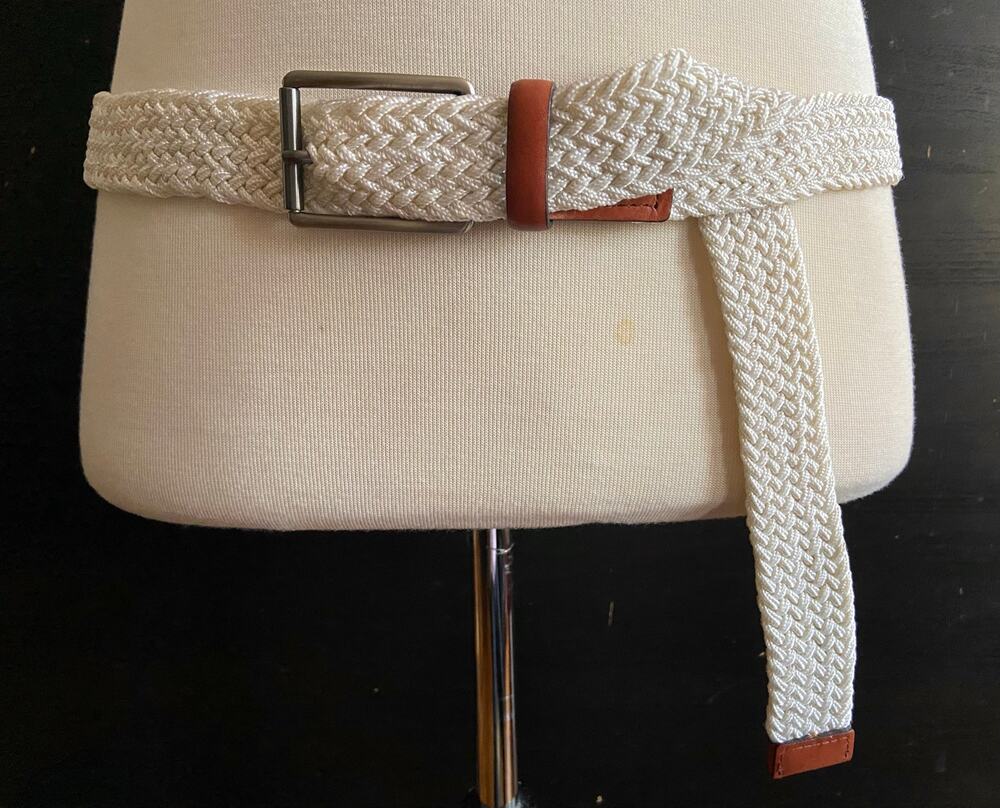 PENGUIN White Stretch Braided Belt w/Leather Trim Mens sz 34/35